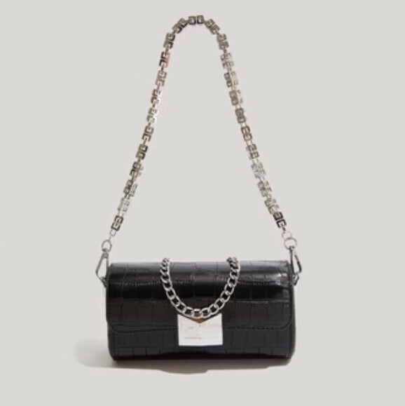 Popular pu leather versatile chain crossbody bag (black)