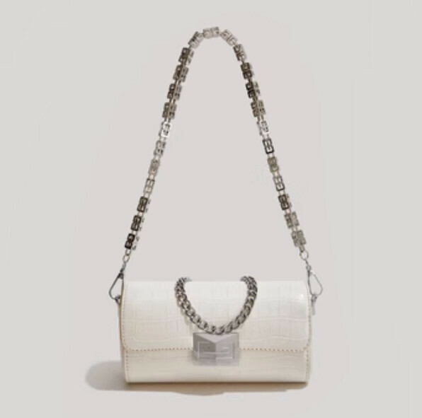 Popular pu leather versatile chain crossbody bag (off-white)