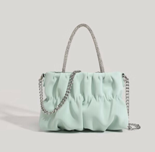 Popular pu leather chain pleated hand-held crossbody bag (green)