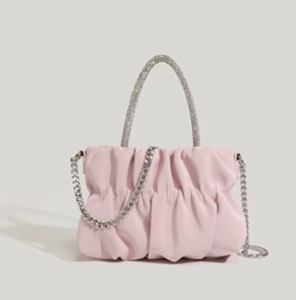Popular pu leather chain pleated hand-held crossbody bag (pink)