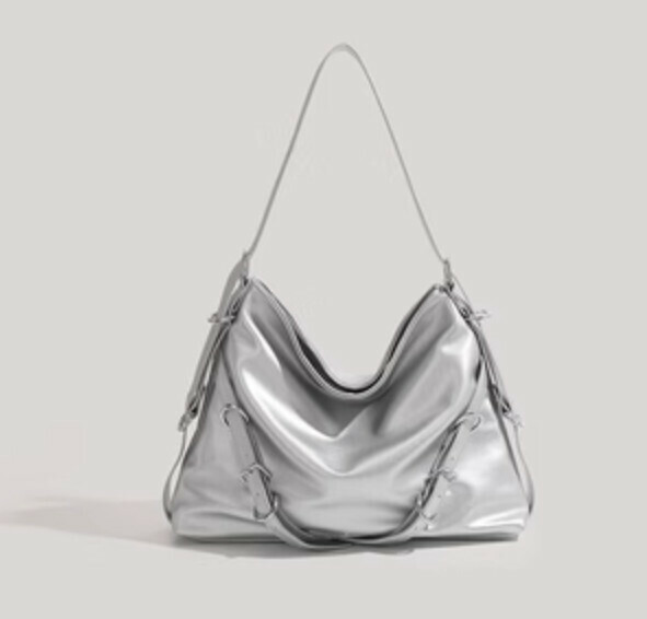 Popular pu leather commuter tote crossbody bag (silver)