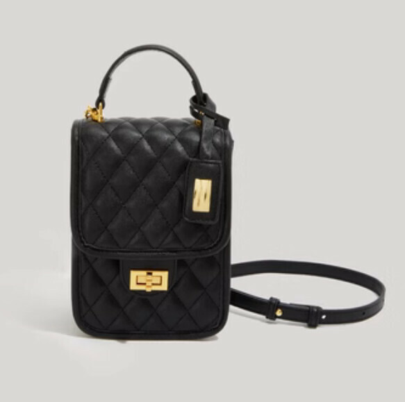 Popular pu leather rhombus chain shoulder crossbody bag (black)