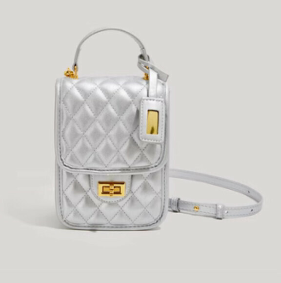 Popular pu leather rhombus chain shoulder crossbody bag (silver)