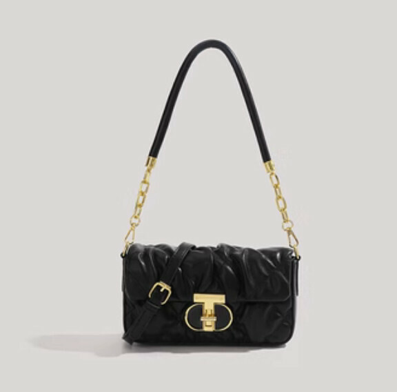 Popular pu leather versatile pleated crossbody bag (black)