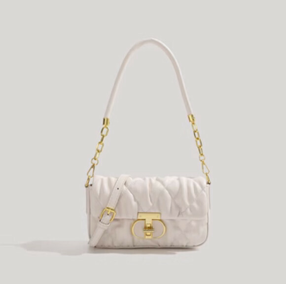 Popular pu leather versatile pleated crossbody bag (off-white)