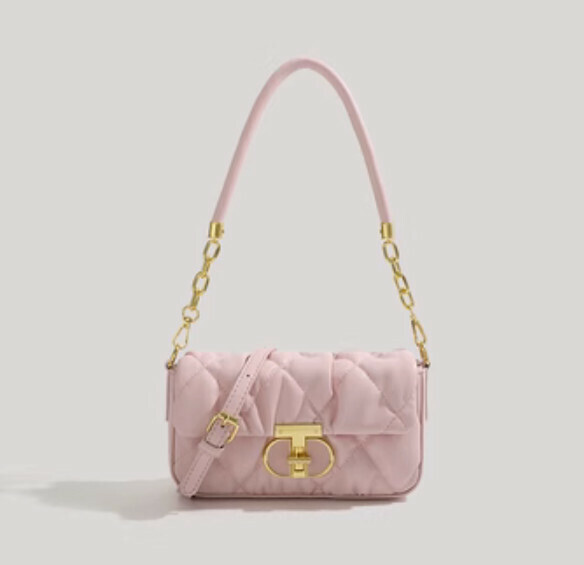 Popular pu leather versatile pleated crossbody bag (pink)