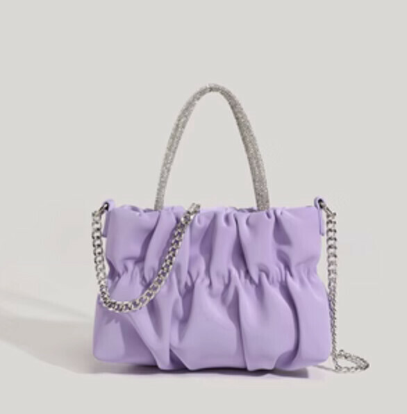 Popular pu leather chain pleated hand-held crossbody bag (purple)