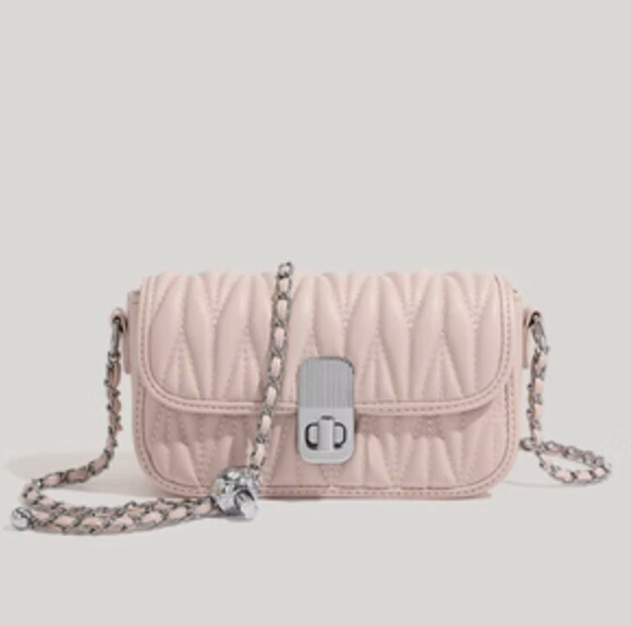 Popular pu leather small fragrant chain shoulder crossbody bag (pink)