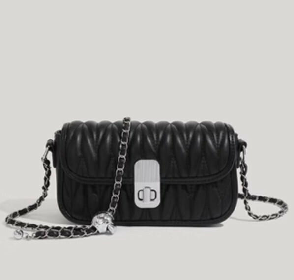 Popular pu leather small fragrant chain shoulder crossbody bag (black)