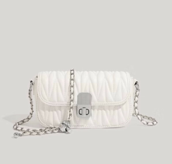 Popular pu leather small fragrant chain shoulder crossbody bag (white)