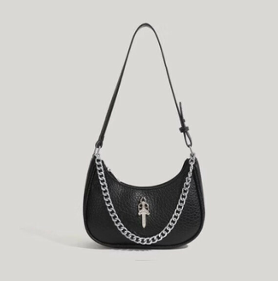Popular pu leather chain shoulder crossbody bag (black)