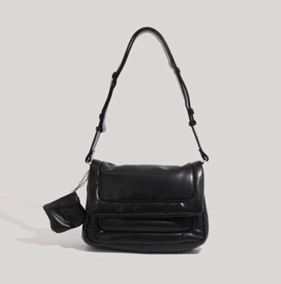Popular pu leather large capacity shoulder crossbody bag (black)
