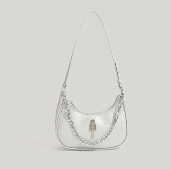 Popular pu leather chain shoulder crossbody bag (silver)