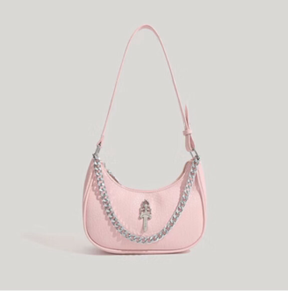 Popular pu leather chain shoulder crossbody bag (pink)