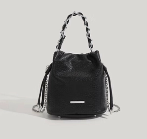 Popular pu leather chain shoulder bucket crossbody bag (black)