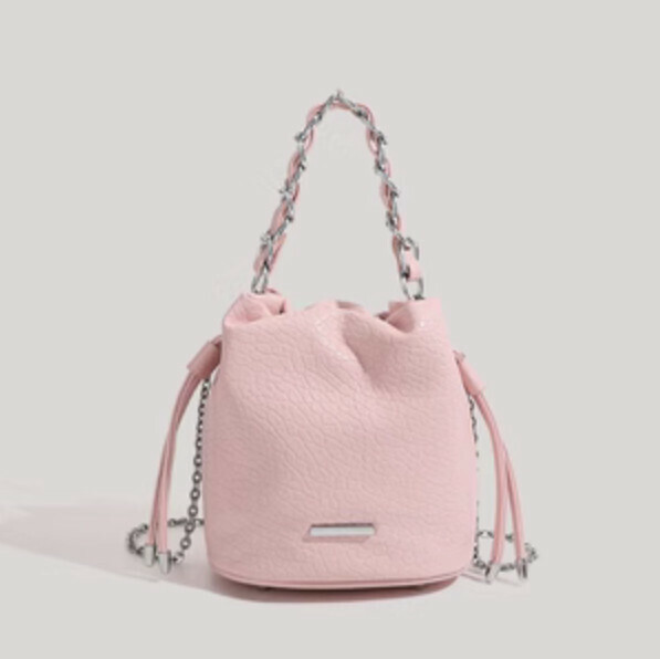 Popular pu leather chain shoulder bucket crossbody bag (pink)