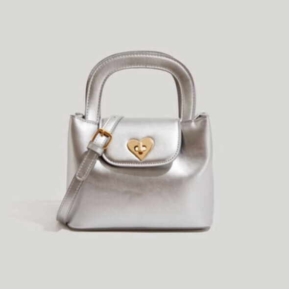 Popular pu leather love lock buckle portable shoulder crossbody bag (silver)