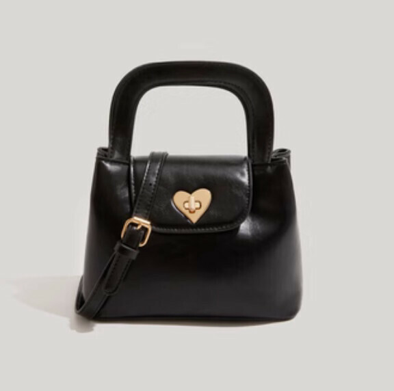 Popular pu leather love lock buckle portable shoulder crossbody bag (black)