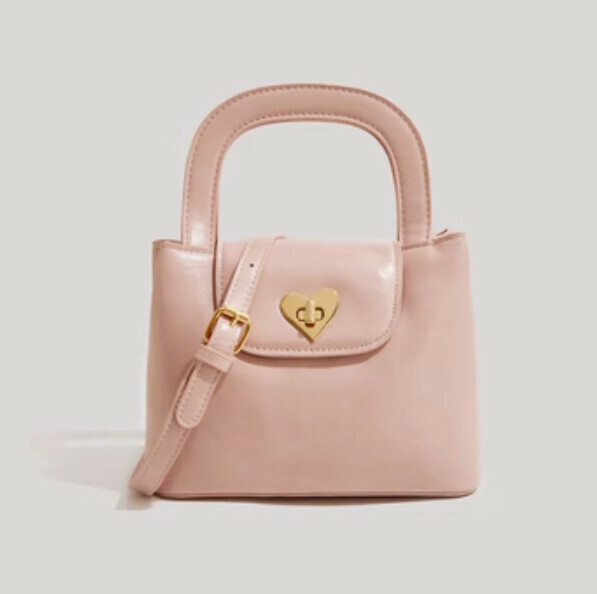 Popular pu leather love lock buckle portable shoulder crossbody bag (pink)
