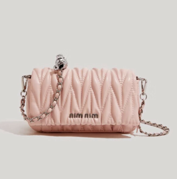 Popular pu leather rhinestone chain shoulder crossbody bag (pink)