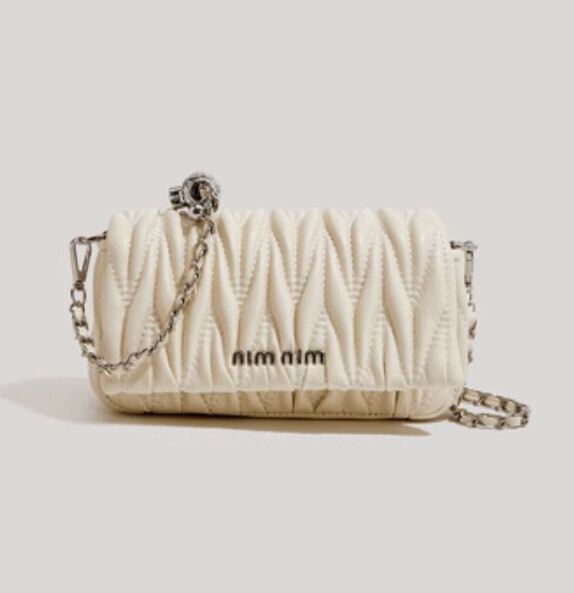 Popular pu leather rhinestone chain shoulder crossbody bag (off-white)