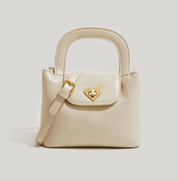 Popular pu leather love lock buckle portable shoulder crossbody bag (off-white)
