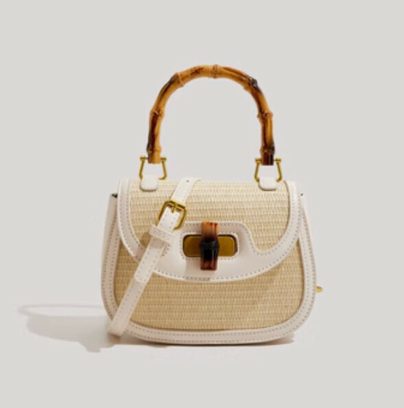 Popular straw hand-held crossbody bag (off-white)