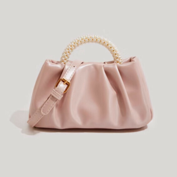 Popular pu leather pearl portable shoulder crossbody bag (pink)