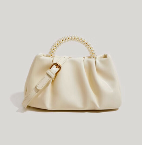 Popular pu leather pearl portable shoulder crossbody bag (off-white)