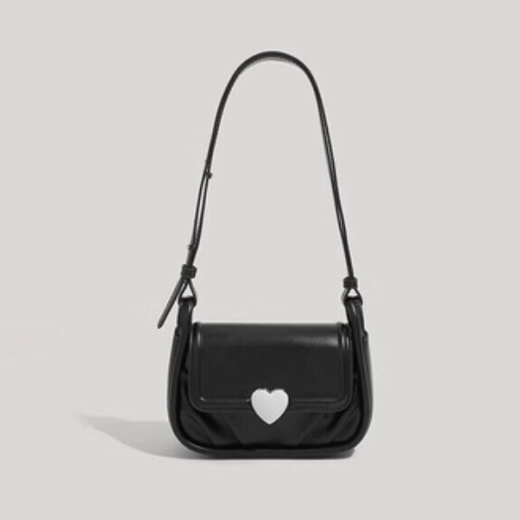 Popular pu leather pleated one-shoulder crossbody small square bag (black)