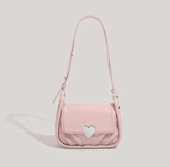 Popular pu leather pleated one-shoulder crossbody small square bag (pink)