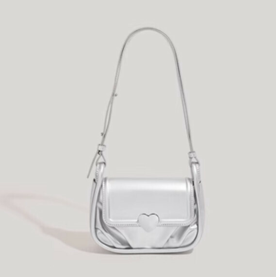 Popular pu leather pleated one-shoulder crossbody small square bag (silver)