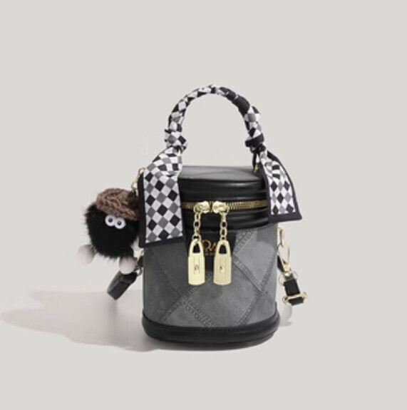 Popular pu leather shoulder bucket crossbody bag (black)