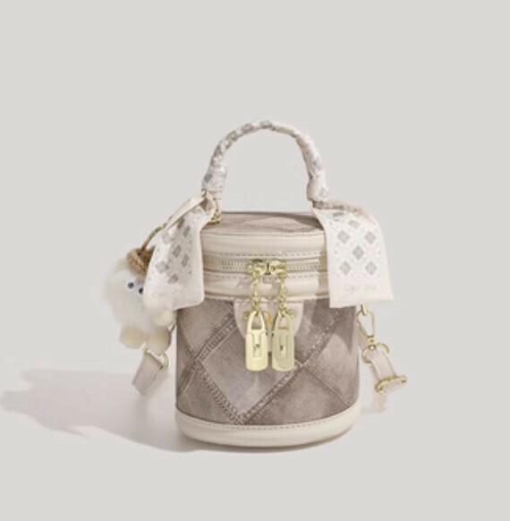 Popular pu leather shoulder bucket crossbody bag (white)