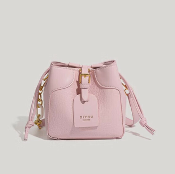Popular pu leather large capacity shoulder bucket crossbody bag (pink)