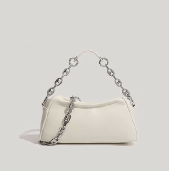Popular pu leather chain armpit small square bag (off-white)