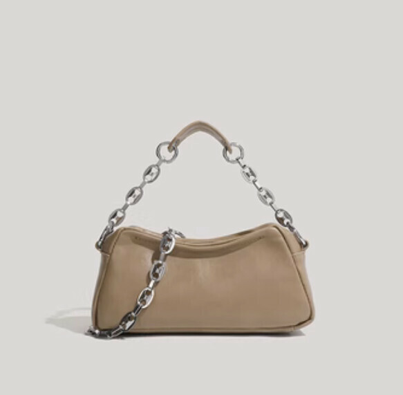 Popular pu leather chain armpit small square bag (khaki color)