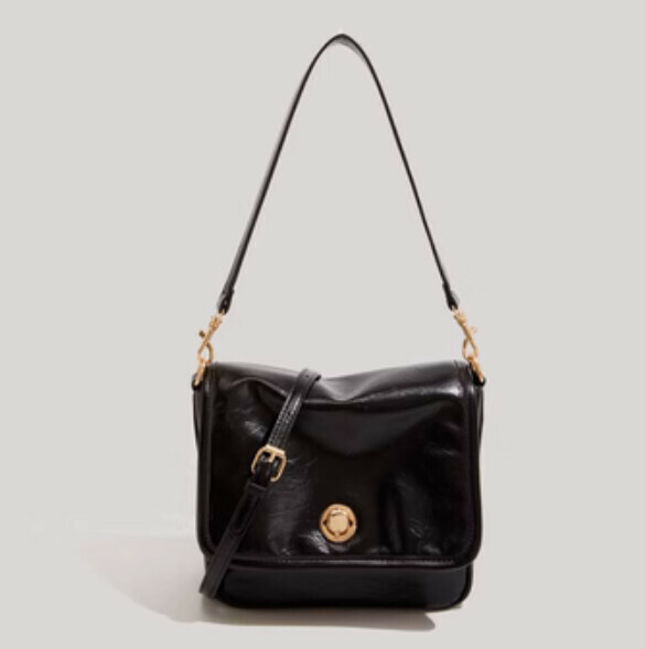 Popular pu leather versatile shoulder crossbody bag for commuting (black)