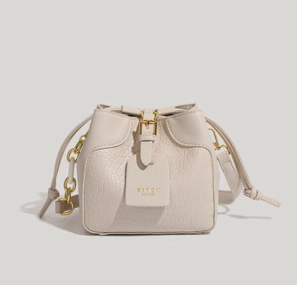 Popular pu leather large-capacity shoulder bucket crossbody bag (khaki)