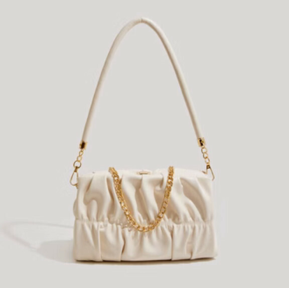 Popular pu leather pleated shoulder bag and crossbody bag (off-white)