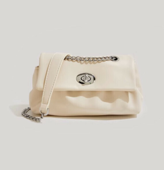 Popular pu leather shoulder crossbody chain bag (white)