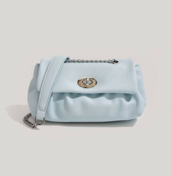 Popular pu leather shoulder crossbody chain bag (blue)