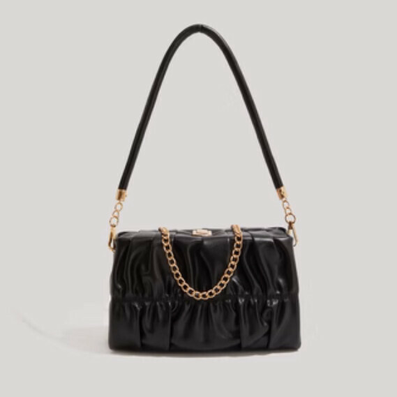 Popular pu leather pleated shoulder bag and crossbody bag (black)