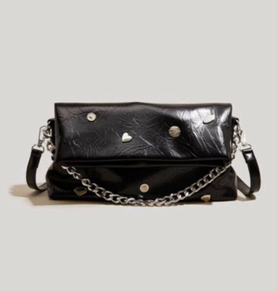 Popular pu leather chain shoulder crossbody bag (black)