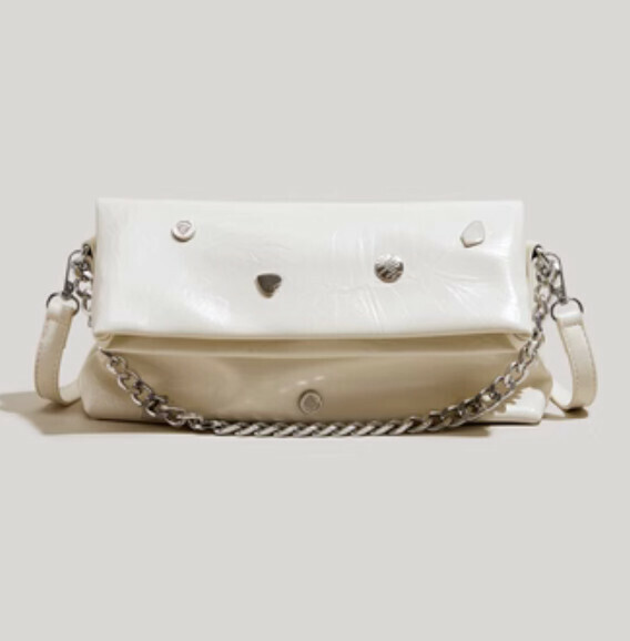 Popular pu leather chain shoulder crossbody bag (white)