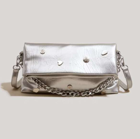Popular pu leather chain shoulder crossbody bag (silver)