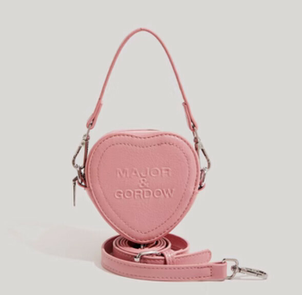 New pu leather mini peach heart hand-held crossbody bag (pink)
