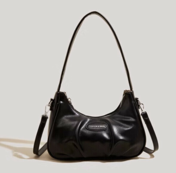 Popular high-end PU leather shoulder and armpit crossbody bag (black)