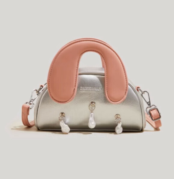New pu leather color matching portable shoulder crossbody bag (pink)