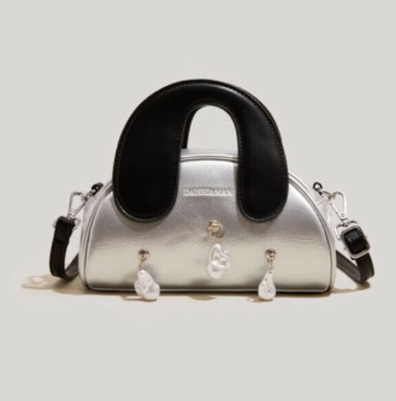 New pu leather color matching portable shoulder crossbody bag (black)